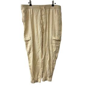 Banana Republic Ivory Lounge Cargo Cropped Jogger Linen Blend Pull On Pant Large